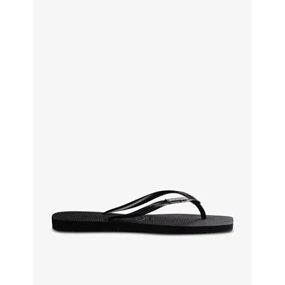 Havaianas Square Logo-embossed Rubber Flip-flops In Black/silver