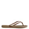 Havaianas Swarovski Crystal Logo Rubber Flip Flop In Gold Tone