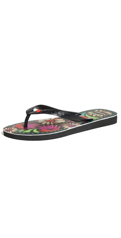 Havaianas Top Begonia Heart Flip Flops Black