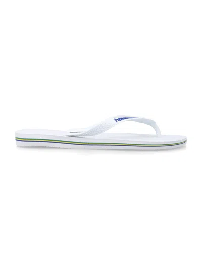 Havaianas Unisex Brasil Logo Rubber Flip-flops With Striped Sole In White