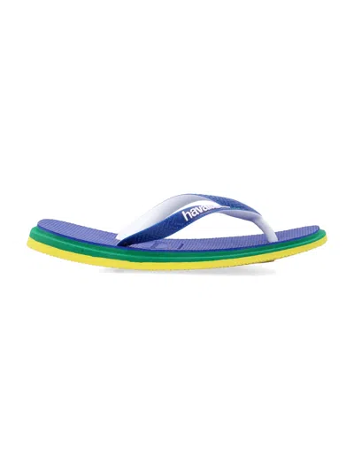 Havaianas Unisex Brasil Twist Two-tone Strap Flip-flops With Triple-layer Comfort Sole In Azul Naval