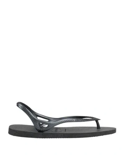 Havaianas Woman Thong Sandal Black Size 7/8 Rubber In Black