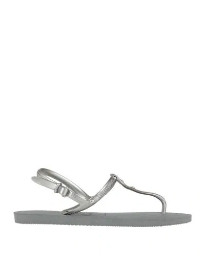 Havaianas Woman Thong Sandal Grey Size 9/10 Rubber, Swarovski Crystal In Gray