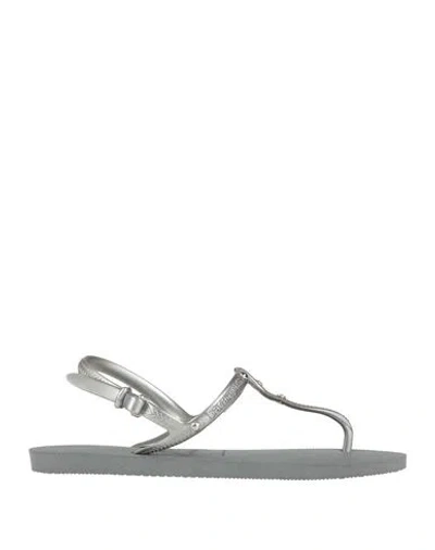 Havaianas Woman Thong Sandal Grey Size 9/10 Rubber, Swarovski Crystal