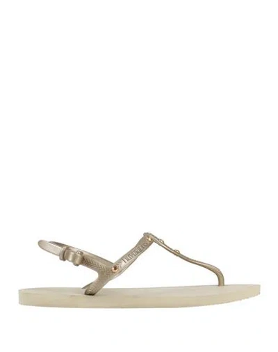 Havaianas Woman Thong Sandal Khaki Size 9/10 Rubber, Swarovski Crystal In Beige