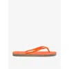 HAVAIANAS HAVAIANAS WOMEN'S BEIGE/ORANGE SQUARE GLITTER LOGO-EMBOSSED RUBBER FLIP-FLOPS