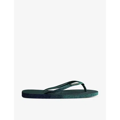 Havaianas Womens Pantanal Green Slim Sparkle Ii Rubber Flip-flops