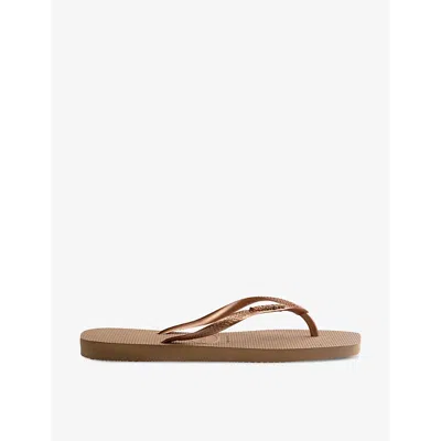 Havaianas Womens Rose Gold Logo-embellished Rubber Flip-flops