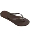 Havaianas Women's Slim Logo Metallic Round Toe Sandals In Dark Brown