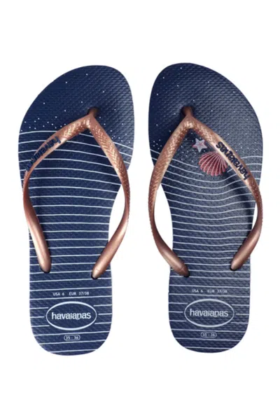 Havaianas Women Slim Nautical Navy Blue Rose Gold In Multi
