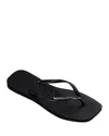 Havaianas Women's Slim Square Logo Metallic Sandals In Black/silver