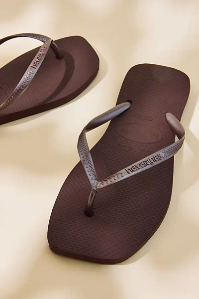 Havaianas Women's Slim Square Flip Flop Sandals In Dark Brown, Women's At Urban Outfitters In Purple