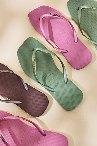 Havaianas Women's Slim Square Flip Flop Sandals In Smoke Green, Women's At Urban Outfitters In Black