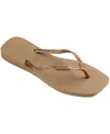Havaianas Slim Square Logo Metallic Sandal In Rose Gold