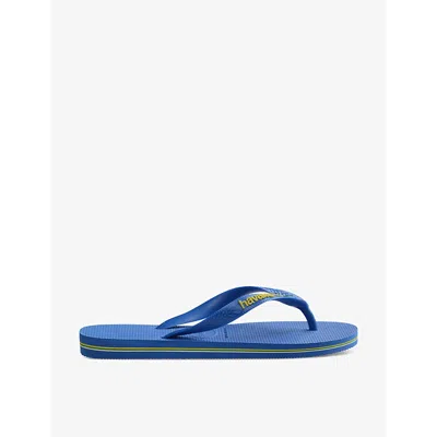 Havaianas Womens Star Blue Brasil Patria Logo-embossed Rubber Flip-flops