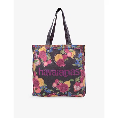 Havaianas Womens Floral Branded Cotton-blend Beach Bag Xl Black