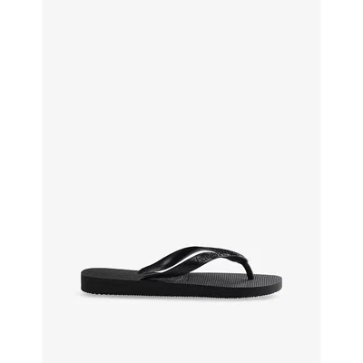 Havaianas Womens Black Square Logo-embossed Rubber Flip-flops