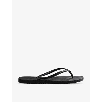 HAVAIANAS WOMENS SLIM GLITTER II RUBBER FLIP FLOPS BLACK,64541212