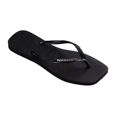Havaianas Womens Slim Square Logo Metallic Flip-flops In Black