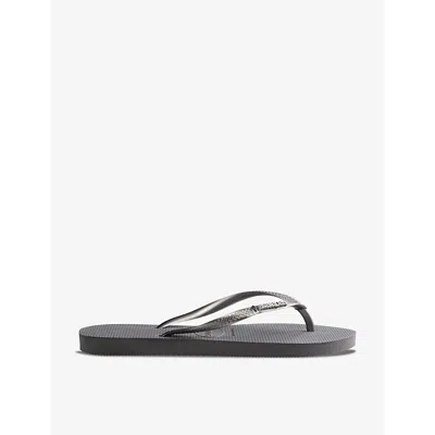 HAVAIANAS WOMENS STEEL GREY SLIM METALLIC RUBBER FLIP-FLOPS