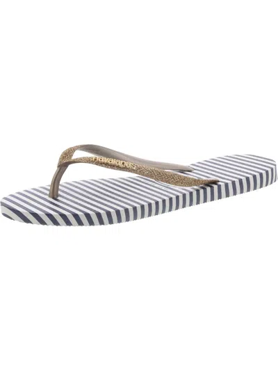 Havaianas Womens Striped Glitter Flip-flops In White