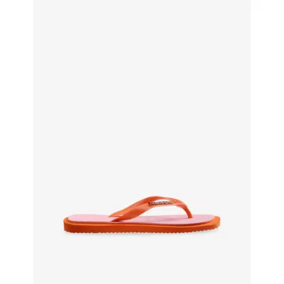 HAVAIANAS WOMENS SUNSET ORANGE TOP SQUARE RUBBER FLIP-FLOPS