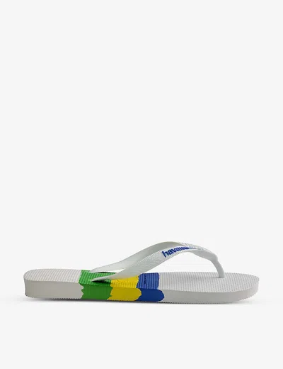 Havaianas Womens White Brazil Tech Rubber Flip-flops