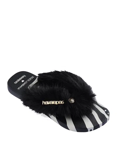 Havaianas X Dolce & Gabbana Women's Faux Fur Flip Flops In Black