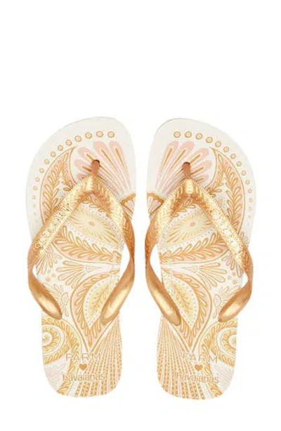 Havaianas X Farm Rio Papillon Flip Flop In Gold