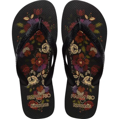 Havaianas X Farm Rio Ribbon Flower Flip Flop In Black