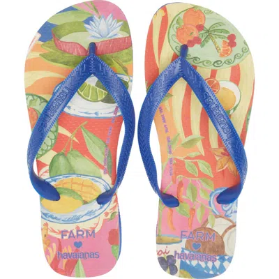 Havaianas X Farm Rio Summer Picnic Flip Flop In Marine Blue