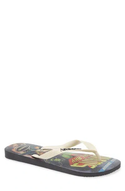 Havaianas X Marvel Flip Flop In Black/beige Straw