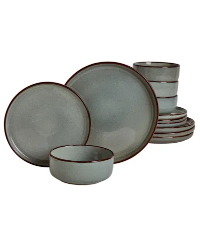 Haven 12-piece Reactive Glaze Stoneware Dinnerware Set, Service For 4 In Green