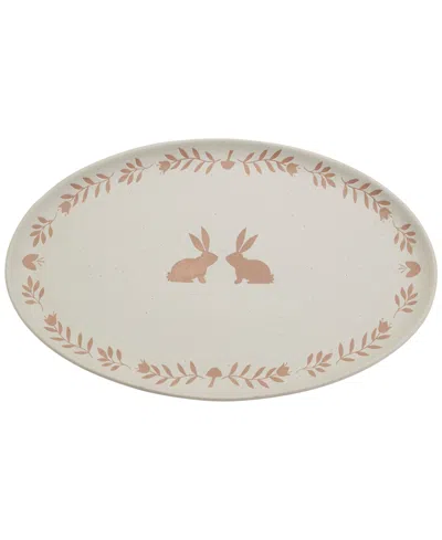 Haven 16" Easter Bunny Ceramic Oval Serving Platter In Natural With Black Speckles