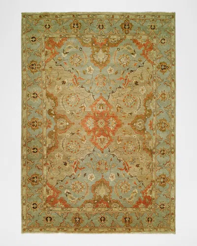 Haven & Loom Damask On Blue Hand-knotted Oushak Rug, 9' X 12'