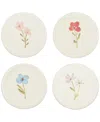 Haven Assorted Florals Ceramic Coasters, Set Of 4 In White With Floral Debossed