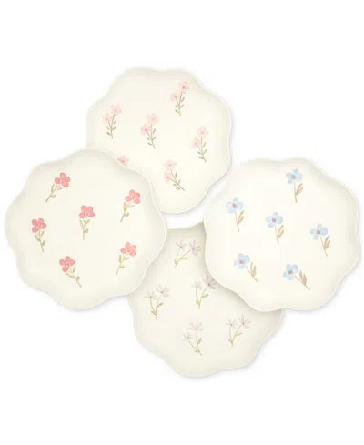 Haven Floral Scalloped Salad Plates, Set Of 4 In White With Floral Debossed