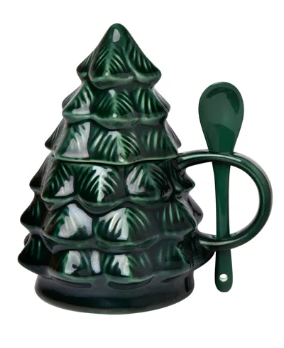 Haven Holly Christmas Tree Spoon & Lid Mug, Exclusively At Macy's In Green