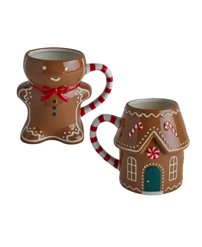 Haven Merry Sweets Gingerbread Man & House Mugs, Set Of 2, Exclusively At Macy's In Brown