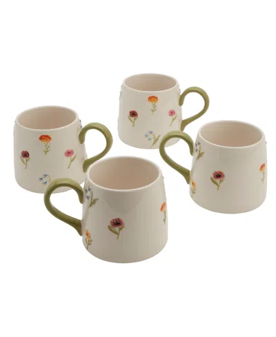 Haven Stoneware Floral Mug, Set Of 4 In White