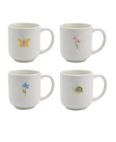 Haven Stoneware Spring Symbol Mug, Set Of 4 In White