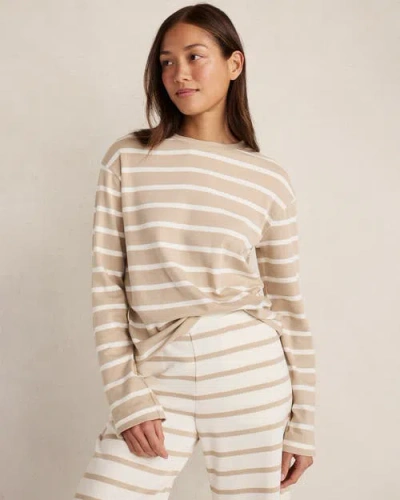 Haven Well Within Brushed Cotton Interlock Stripe Crewneck In Brown