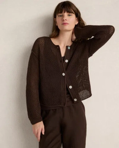Haven Well Within Cotton Blend Open Stitch Cardigan In Brown