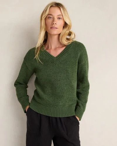 Haven Well Within Cotton Blend Tape Yarn V-neck Sweater In Green