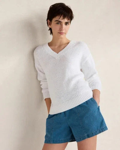 Haven Well Within Cotton Blend Tape Yarn V-neck Sweater In White