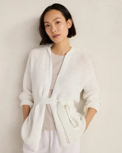 Haven Well Within Cotton Blend Tie-front Hooded Cardigan In White