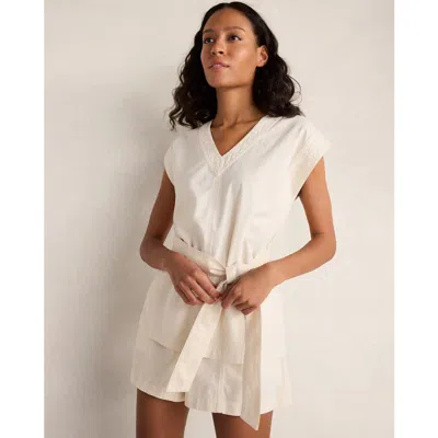 Haven Well Within Cotton Ecru Denim V-neck Belted Top In Neutral