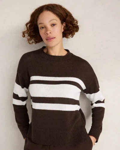 Haven Well Within Cotton Linen Stripe Roll Neck Sweater In Brown