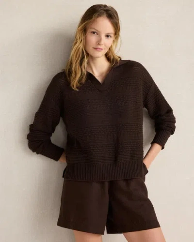 Haven Well Within Cotton Mixed Stitch Johnny Collar Sweater In Burgundy