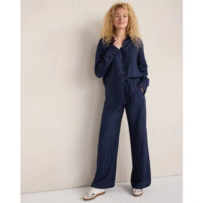 Haven Well Within Délavé Linen Pinstripe Wide Leg Pants In Blue